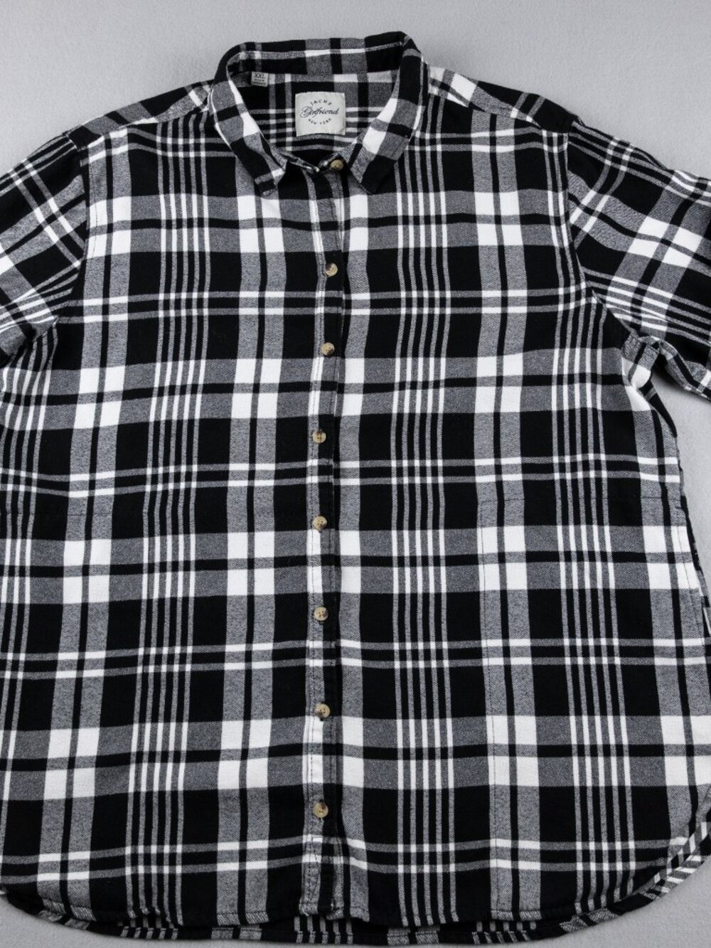 JACHS Girlfriend Womens XXL Black White Plaid Flannel Button Down Shirt Pockets